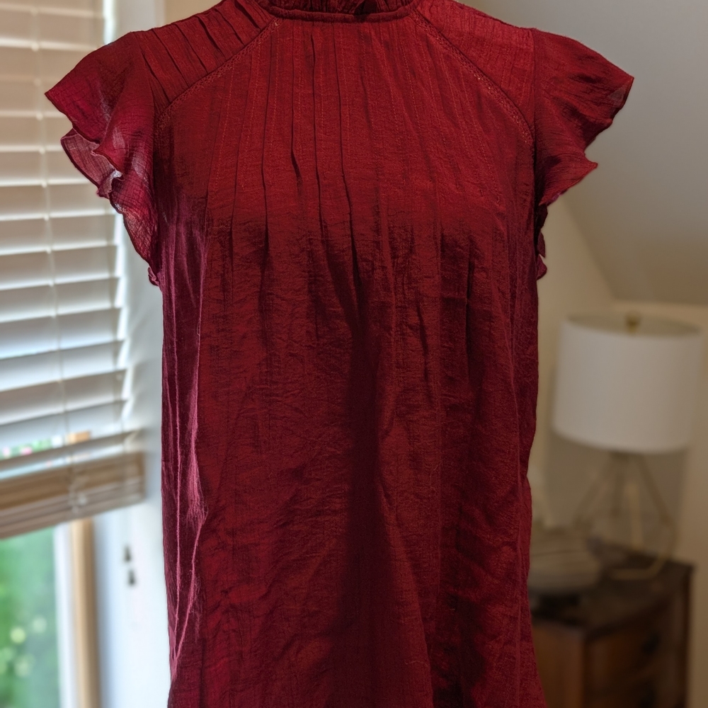 Nanette Lepore Pleated Ruffle Cap Sleeve Blouse